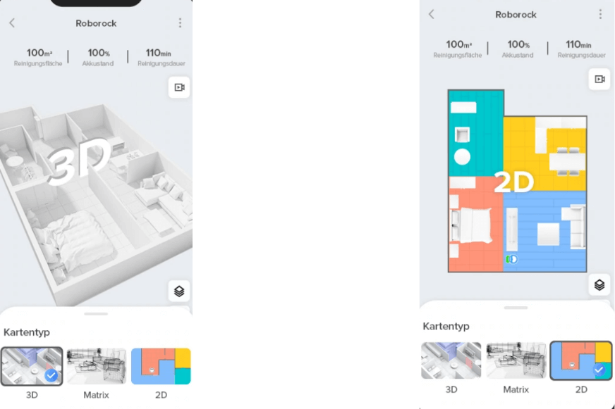 A 2D map and a 3D map are shown side by side in comparison.
